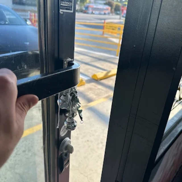 Commercial glass storefront door lockout at a salon business